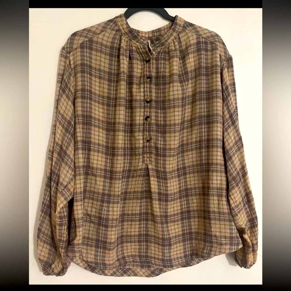 FREE PEOPLE Pullover Flannel-Type Shirt with 7 Buttons Oversized Cottagecore XS